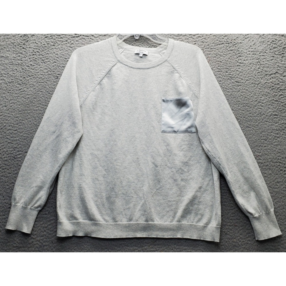 J. Society Sweater Womens XL Gray Tight Knit Crew Neck Ribbed Hem Satin Pocket